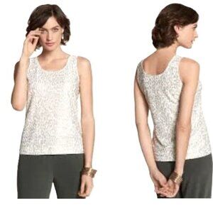 Chico’s Travelers Size 2 12 L M Gold Foil Metallic Burn Out Leopard Print Tank